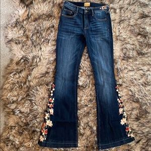 High Waisted Embroidered Boot Leg Jeans